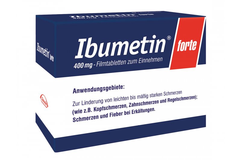 Verpackung mit Ibuprofen 400 mg in Filmtabletten, Anwendung: Linderung von leichten bis mäßig starken Schmerzen.